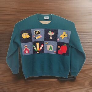 Vintage school-themed pullover sweatshirt, women's XL, Lee Heavyweight tag, teal
